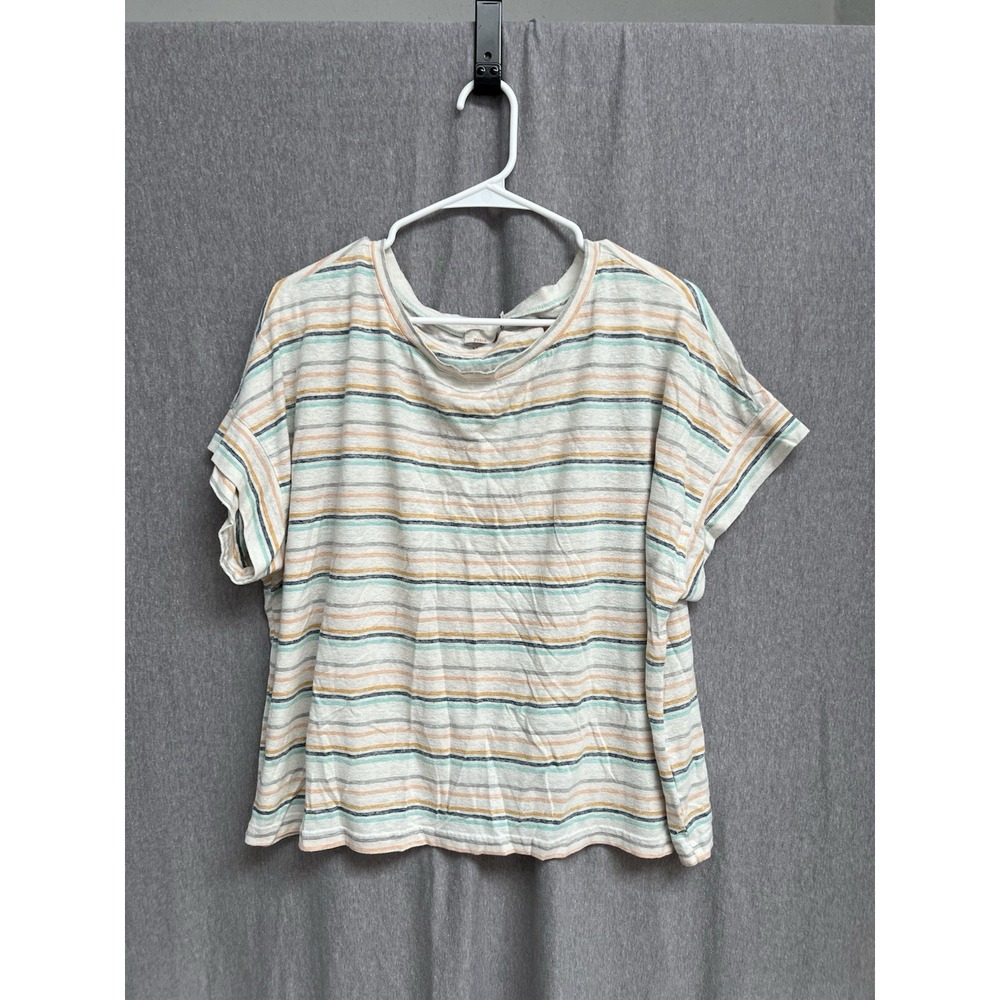 Prana Vosky Top Oversized Sz XL Women's Striped Short Sleeve
